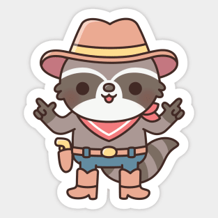 Cute Cowboy Raccoon With Finger Guns Sticker